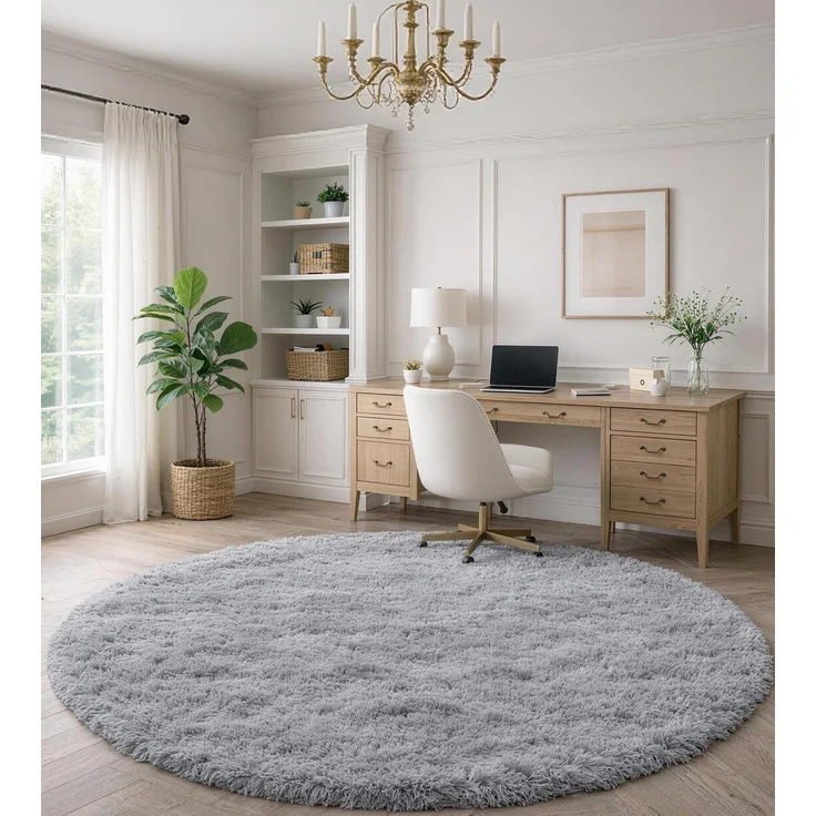 ROHATIM Teppich Rund 100 cm grau Waschbar Rutschfester Runder Hochflorteppich Wohnzimmer Kinderzimmer Schlafzimmer Flauschig
