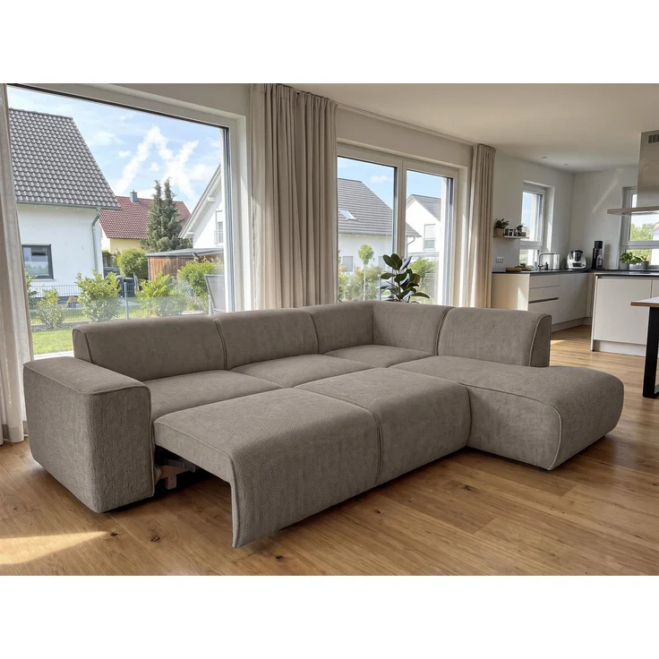 AX LIVING Wohnlandschaft mit Schlaffunktion Ruyam Hellbraun Sofa R – Bild 2