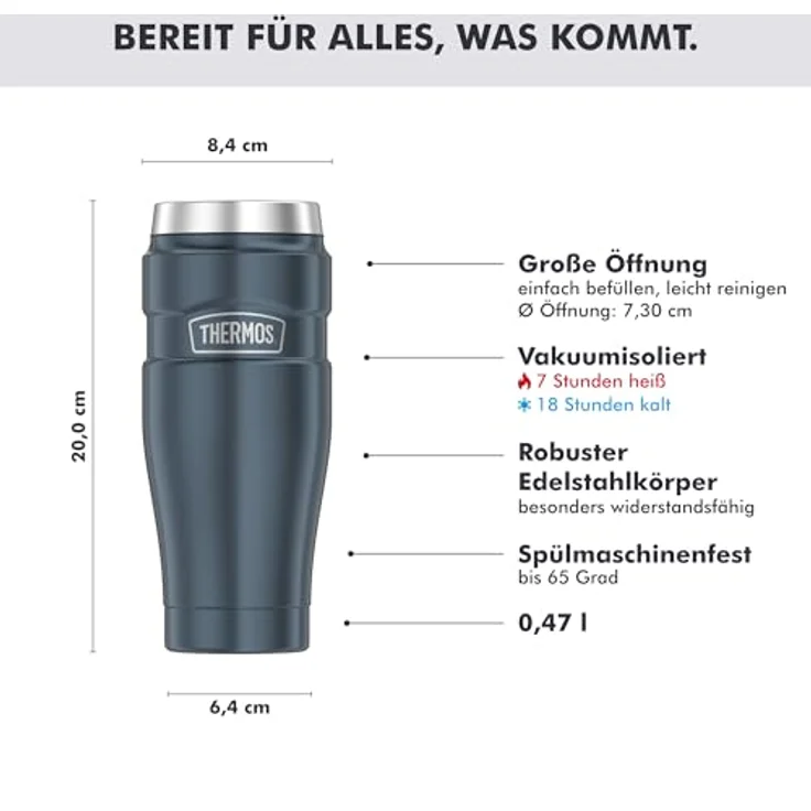 Thermos STAINLESS KING Thermobecher aus Edelstahl ice grey 0,47l - Coffee to Go Becher, absolut dicht, spülmaschinenfest, 7h heiß & 18h kalt, mit Haken für Teebeutel, BPA-frei – Bild 4