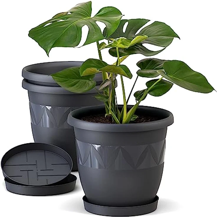 Plastard Pflanzkübel 3er, 5er, 10er Sets, Blumentopf mit passenden Untersetzer 15 - 40 cm (3 St, Blumenkübel ist Witterungs-, frost- und UV-beständig) – Bild 2