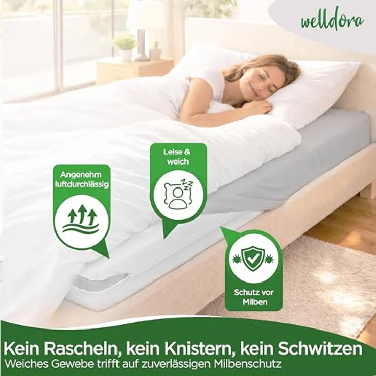 Encasing Premium Milbenbezug Matratzen ǀ Allergiker Matratzenschoner Welldora, fachärztlich getestet, Allergiker Bettwäsche mit Reissverschluss 360° – Bild 5