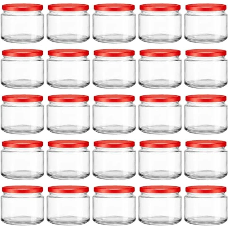 hocz 25x Marmeladengläser 330 ml | mit Deckel Rot TO 82 | Einmachgläser mit Schraubdeckel zum befüllen | Sturzgläser für Marmelade Schraubgläser | leere Gläser Set | 25 Stück – Bild 1