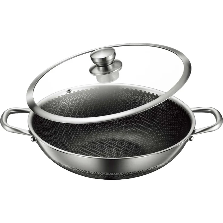 Bratpfanne Edelstahl 40 cm Antihaft Wokpfanne Glasdeckel Asia Schmortopf Induktion – Bild 2