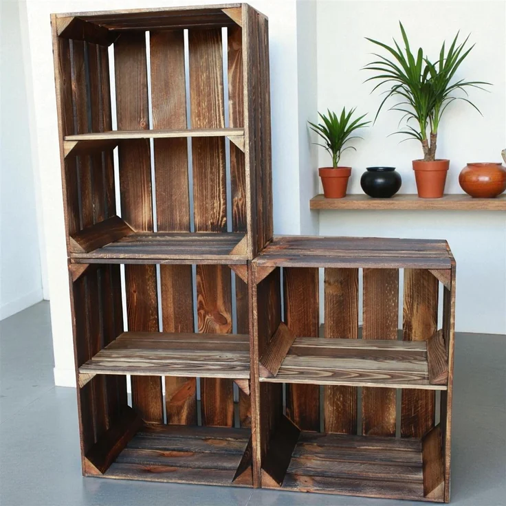 Holzkisten mit Regalfach Kurz 50 x 40 x 30cm Vintage Geflammt – Bild 4