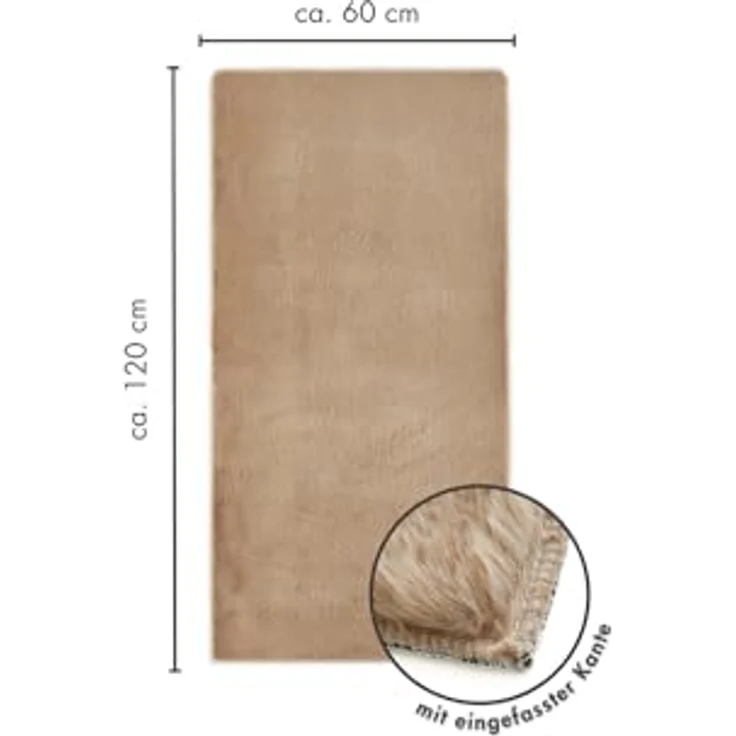 -LUXOR- living Kunstfell Coste Flauschiger Teppich Schlafzimmer - ideal zur Verwendung als Bettvorleger Schlafzimmer - gemütlicher Fellteppich Lammfell Imitat 60 x 120 cm Taupe – Bild 3