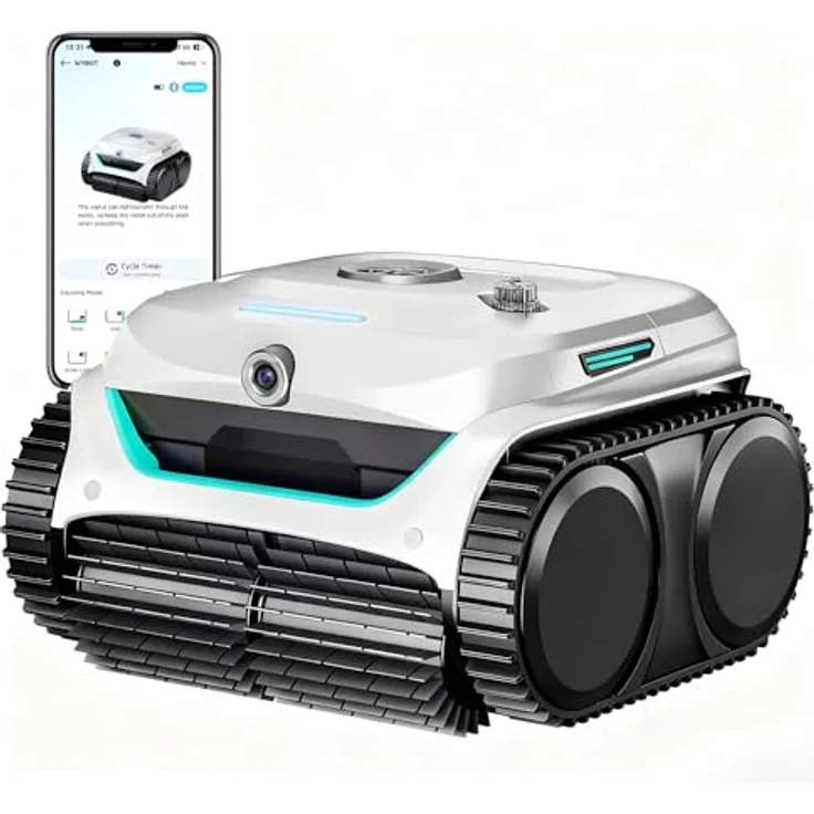 WYBOT (Neues Modell) C2 Vision-A Kabelloser Poolroboter Akku mit KI-Kamera, 8 Modi, starker Saugkraft, Dual-Filter, Wasserlinie, Poolroboter Akku Wand und Boden, App-Steuerung-Weiß – Bild 1