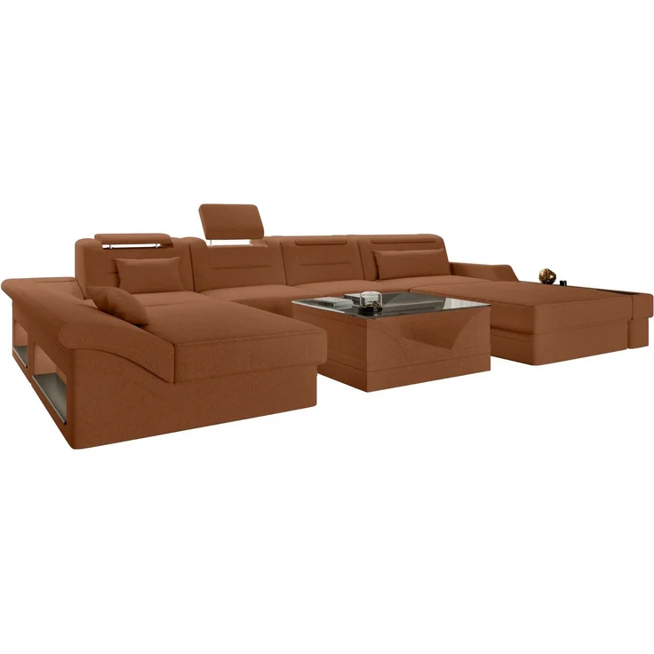 Sofa Dreams - Wohnlandschaft Monza U Form Stoffsofa - Strukturstoff - Rostfarben - Rechts – Bild 1