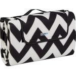 Relaxdays XXL Picknickdecke, 200x200 cm, Fleece Stranddecke, wärmeisoliert, wasserdicht, mit Tragegriff, schwarz-weiß