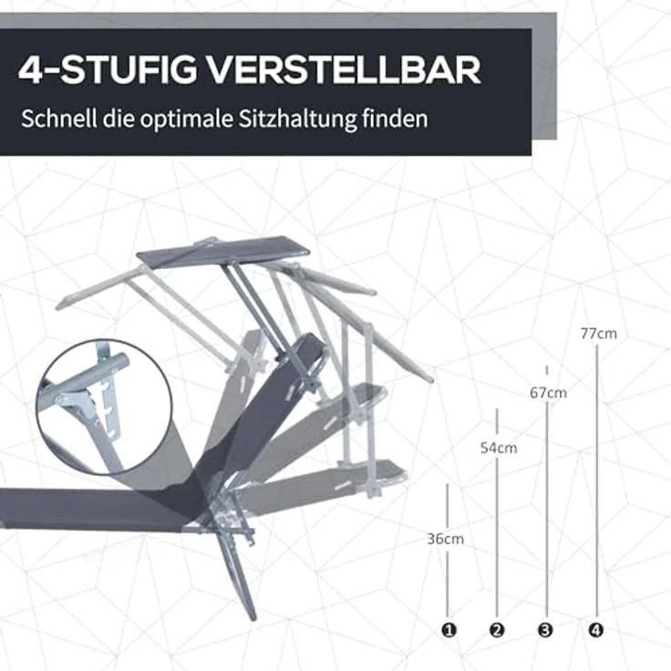 Outsunny Sonnenliege Gartenliege Wellnessliege Strandliege klappbar mit Sonnenschutz Grau 187 x 58 x 36 cm – Bild 5