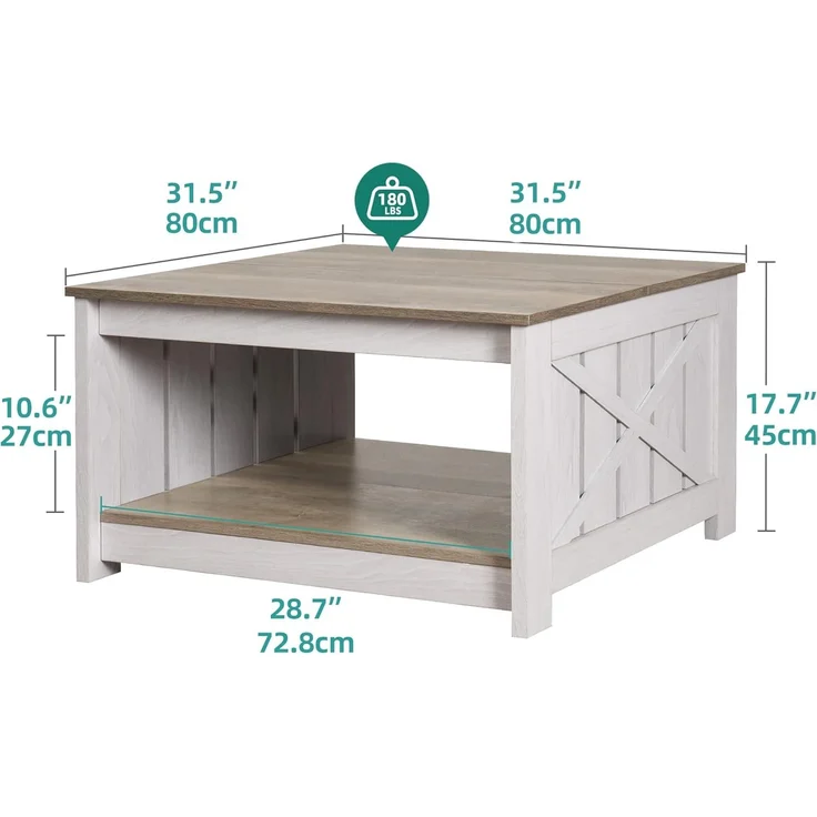 YITAHOME Couchtisch, Quadratischer Wohnzimmertisch 2-stöckiger, Couchtisch mit Stauraum für Couch Schlafzimmer,Stabiler Metallrahmen 80 x 80 x 45 cm – Bild 2