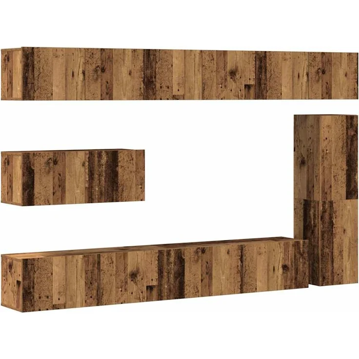 vidaXL 7-tlg. TV-Schrank-Set Wandmontage Altholz-Optik Holzwerkstoff 3329213 – Bild 1