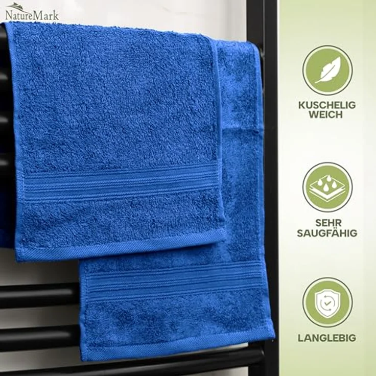 NatureMark 12er Pack Gästetücher Premium Qualität 30x50 cm GÄSTEHANDTUCH Frottiertuch-Set 100% Baumwolle Farbe: Royal Blau – Bild 5