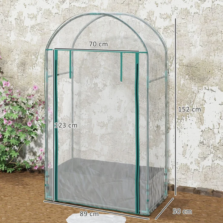 Wohnora-Mini-Gartengewächshaus/Balkongewächshaus mit Pflanzsack und verstärkter Kunststoffabdeckung, aufrollbarer Tür, transparent,H 1520cm x T 890cm x B 500cm – Bild 4