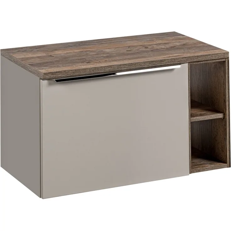 Waschtischunterschrank 80cm mit Regal PUEBLA-56-TAUPE in taupe mit Vintage Oak, B/H/T ca.: 80,4/48,5/46 cm