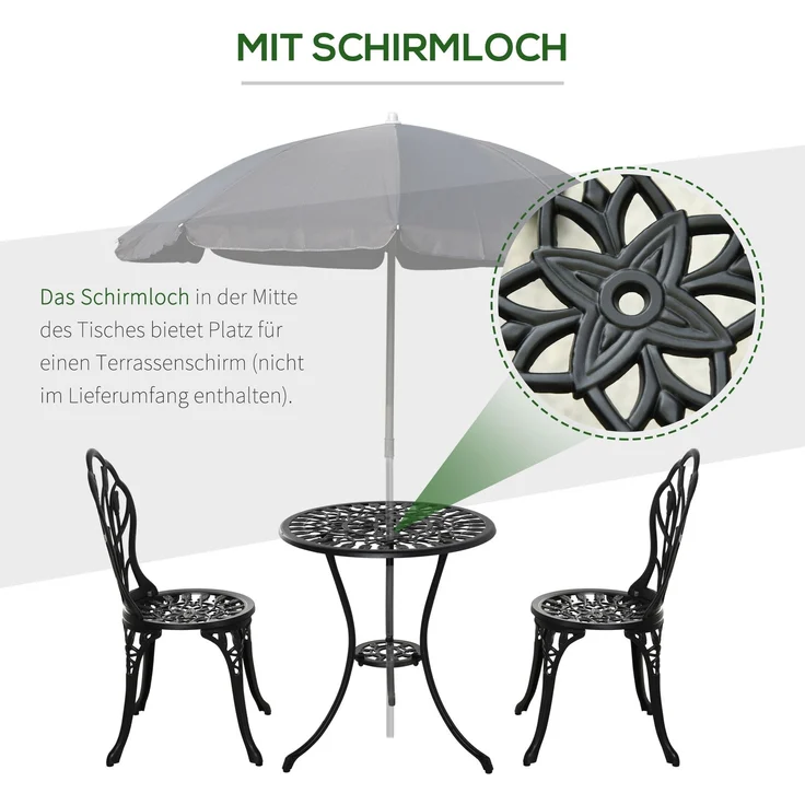 Sitzgruppe für 2 Personen, Essgruppe mit Tisch und 2 Stühlen, Aluminium Schwarz, ideal für Garten und Balkon--Schwarz--60x60x67cm--YOUDENOVA – Bild 6