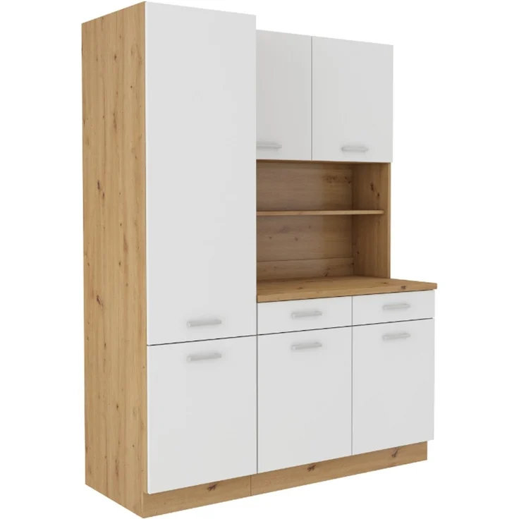 Buffet Küche 'Mario 150cm' Küchenzeile, Weiß/ Eiche Artisan, 200 x 60 x 150 cm – Bild 4