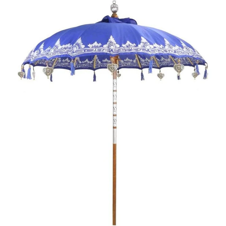 Oriental Galerie Sonnenschirm Balkon Bali-Sonnenschirm 130 Ø cm Blau Silber – Bild 1