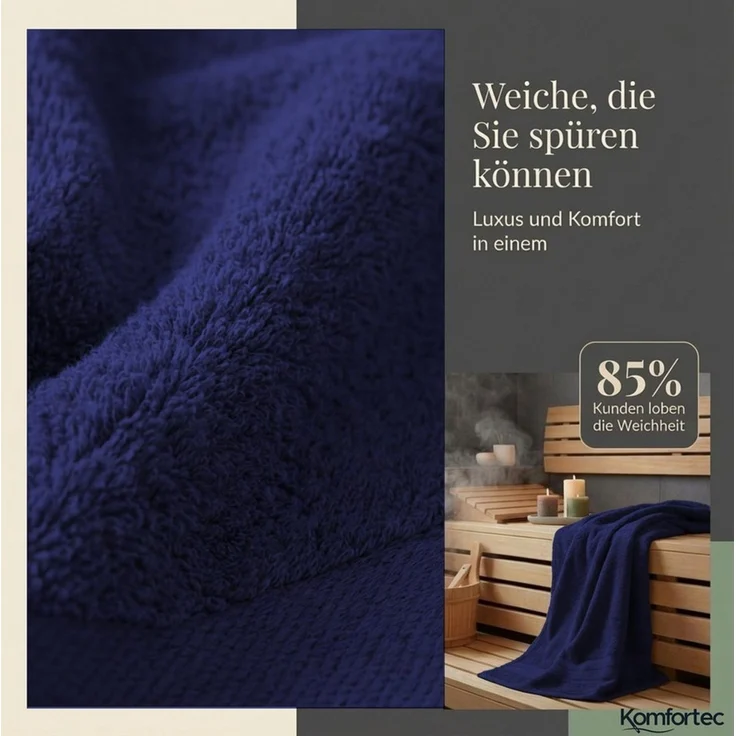 Komfortec 8er Handtuch Set aus 100% Baumwolle, 4 Badetücher 70x140 und 4 Handtücher 50x100 cm, Frottee, Weich, Towel, Groß, Navy Blau – Bild 2