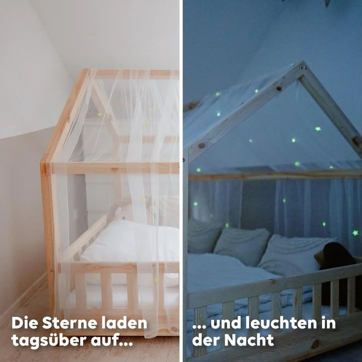 lilimaus Betthimmel Hausbett Himmel Sterne aus 100% Musselin Baumwolle - 12 Farben (1-tlg), Musselin Hausbett Himmel mit Sternen, handgenäht – Bild 3
