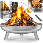 KESSER® Feuerschale mit 2,5 mm Stahldicke Feuerkorb aus Edelstahl / Stahl inklusive 42cm Feuerhaken aus Gusseisen, Wasserablauf & 2 stabile Griffe für Holz & Kohle Feuerstelle für Garten & Terrasse Ø 70 cm, Legierter Stahl