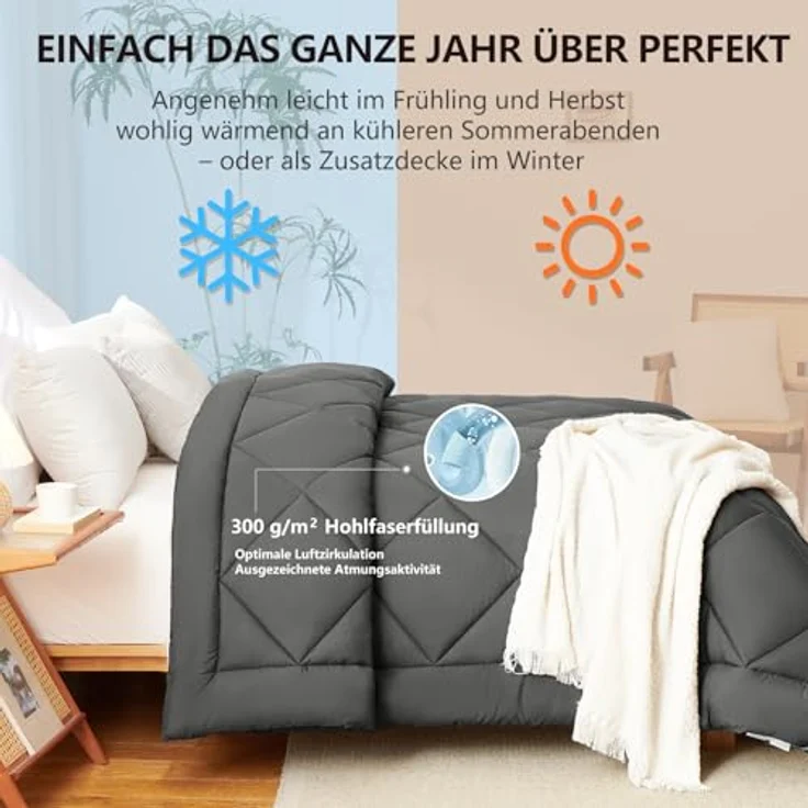WAVVE Bettdecke 155x220 cm Ganzjahresdecke 4 Jahreszeiten, Steppdecke 300gsm Mikrofaser 155x220 cm, Super Weiche Decke Zudecke Schlafdecke Atmungsaktive 155x220 Grau – Bild 3
