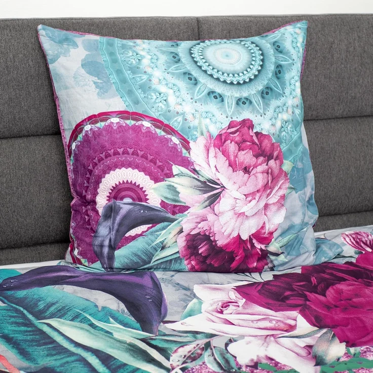 Traumschloss Satin Bettwäsche - Bandhura - Mandalas mit Blumen, mint, rosa 155x220 / 80x80 – Bild 3