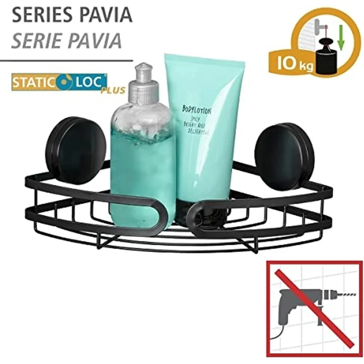 Duschregal PAVIA Static-Loc, Eckregal, schwarz, Wenko – Bild 3