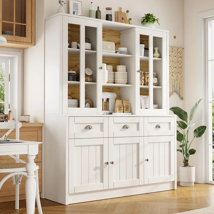 Hochschränke fürs Wohnzimmer(140×38.5×175cm), Vitrinenschrank,Küchenschrank,Esszimmerschrank mit Schubladen, Moderner Minimalistischer Hochschrank, Standvitrine für Küche Wohnzimmer Esszimmer, Weiß--Weiß--140x38.5x175cm--YOUDENOVA