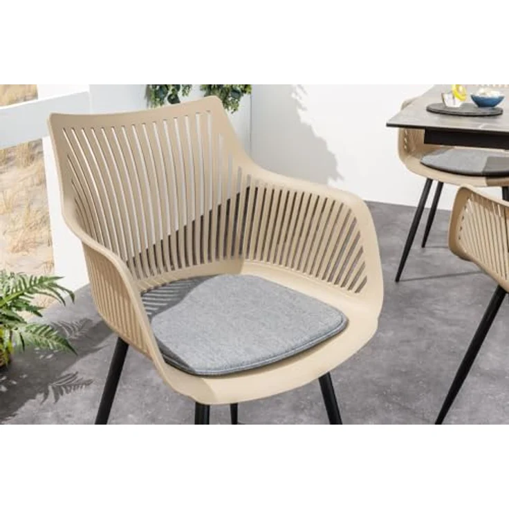 riess-ambiente SIGNUM 4-Fußstuhl greige/schwarz, Kunststoff, Indoor/Outdoor, mit Armlehnen, Esszimmer- und Gartenstuhl – Bild 2