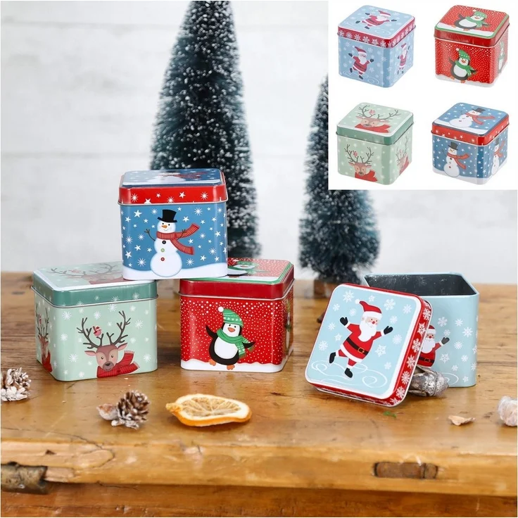 Annastore Vorratsdose 4-tlg. Set kleine Metalldosen Blechdose Pralinendose Geldgeschenk, 7,5 x 6,5 cm, Weihnachtlichen Motiven – Bild 4