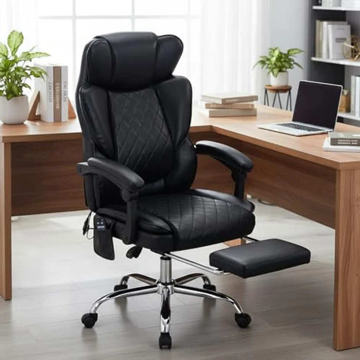 COLAMY Bürostuhl Ergonomisch mit Massagefunktion, Ergonomischer Schreibtischstuhl mit Heizfunktion, Chefsessel mit Fußstütze, 360° Drehstuhl, 94-125° Verstellbarer Rückenlehne, für Office, Schwarz – Bild 5