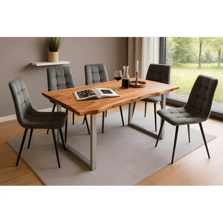 Esstisch Baumkante massiv Akazie natur 140 x 80 silber QUINN 66270774 – Bild 3