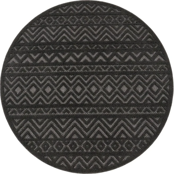 Paco Home Teppich Livorno 673, rund, Höhe: 14 mm, Uni-Farben, Scandi, Rauten Muster, Hoch-Tief Effekt, Outdoor geeignet – Bild 1