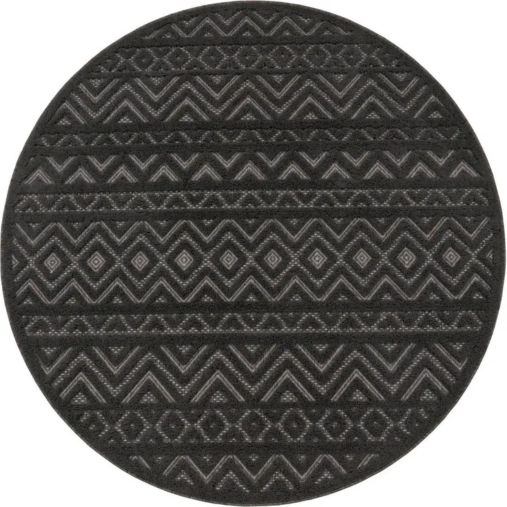 Paco Home Teppich Livorno 673, rund, Höhe: 14 mm, Uni-Farben, Scandi, Rauten Muster, Hoch-Tief Effekt, Outdoor geeignet