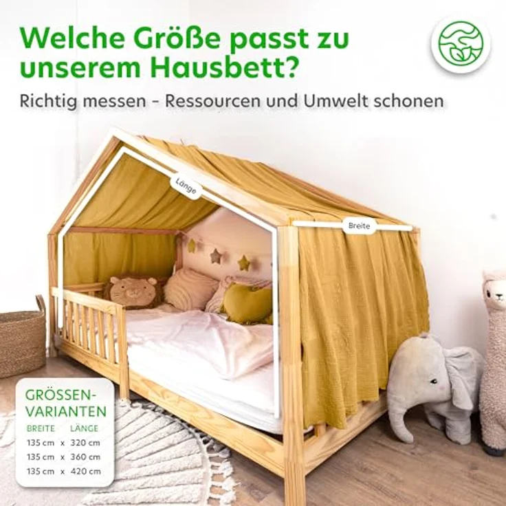 lilimaus Betthimmel Musselin Hausbett Himmel Kinderzimmer Baumwolle mit Gold 2er Set, Gemütlicher Baldachin aus Baumwolle für traumhafte Kinderzimmer-Deko – Bild 5