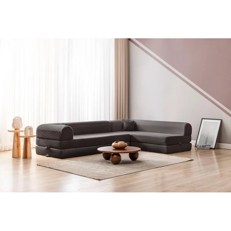 Ecksofa mit Schlaffunktion, Anthrazit, 280 cm | 100% Gerippter Plüschstoff, Abnehmbarer Bezug, 4 Kissen, tierfreundliches Design – Bild 2