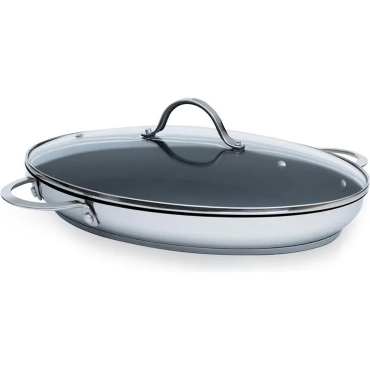 Kelomat Fischpfanne Kelomat Fischpfanne Perfekt 38x26cm mit Glasdeckel Edelstahl Induktion