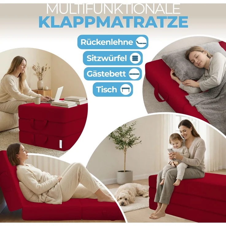 Klappmatratze 3-teilig, Gästematratze mit extra dicken Schaumstoff, ELONEO, 15 cm hoch, waschbarer Bezug, geeignet für Hausstauballergiker, schadstoffgeprüft – Bild 3