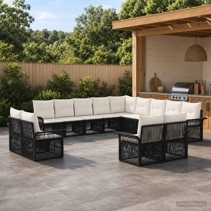 vidaXL Gartensofa-set 13 stk. 13-Sitzer Schwarz und Cremeweiß 3435010