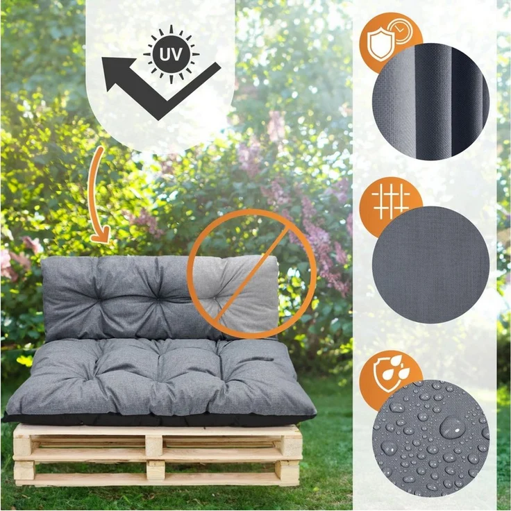 Amazinggirl Palettenkissen Palettenkissen Outdoor Waschbar - Set: 40x120 cm + 80x120 cm – Bild 4