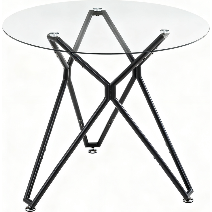 Runder Esstisch 90 x 90 x H 78 cm, gehärtetes Glas, Metallgestell, modern und platzsparend in Schwarz – Bild 6