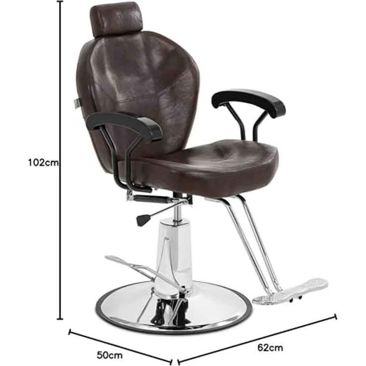 Physa Armlehnstuhl Friseurstuhl mit Fußstütze höhenverstellbar Barber-Stuhl 150 kg Braun, Braun – Bild 2