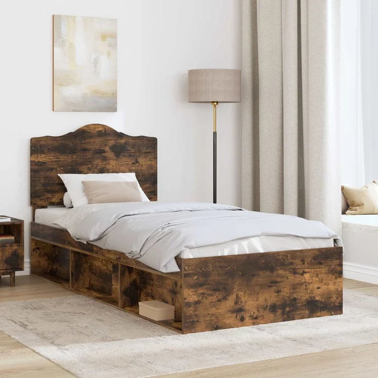 vidaXL Bettrahmen Geräucherte Eiche 90 x 200 cm Massives Kiefernholz 3413357 – Bild 2