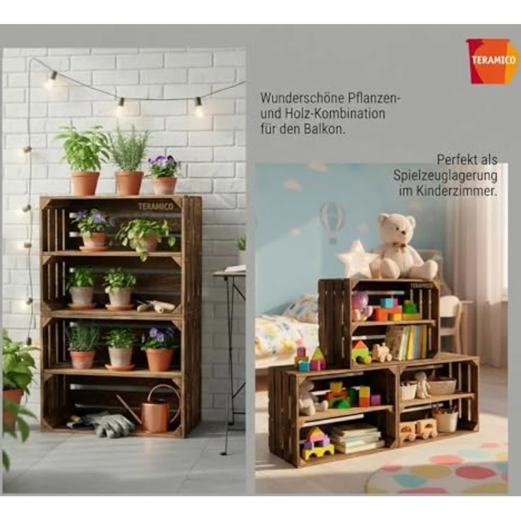 Holzkisten 2er Set dunkel 50 x 40 x 30cm Ablage Lang – Bild 6