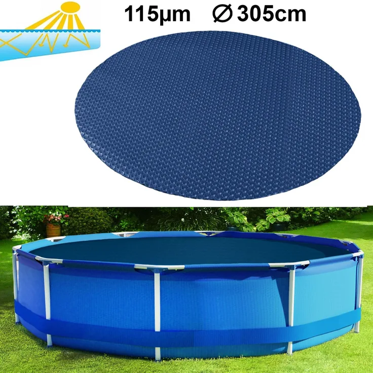 305cm Pool Solarplane Poolheizung Solarfolie Abdeckung Rund 115µm Blau Schwarz
