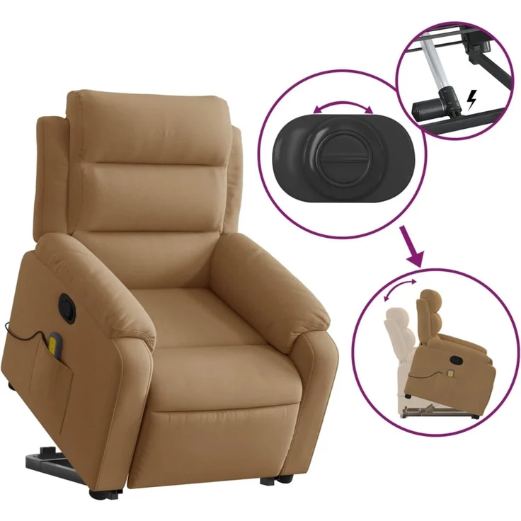 vidaXL Massagesessel mit Aufstehhilfe Braun Samt 3205111 – Bild 4