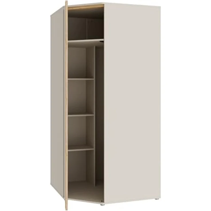 Forte WEXLIN Eckkleiderschrank 90 95, moderner Kleiderschrank mit Schranktür, Kinder- und Jugendzimmer, Kaschmir|Beige|Mauvella Eiche Holzdekor, 92,2 cm breit x 193,7 cm hoch x 92,2 cm tief – Bild 6