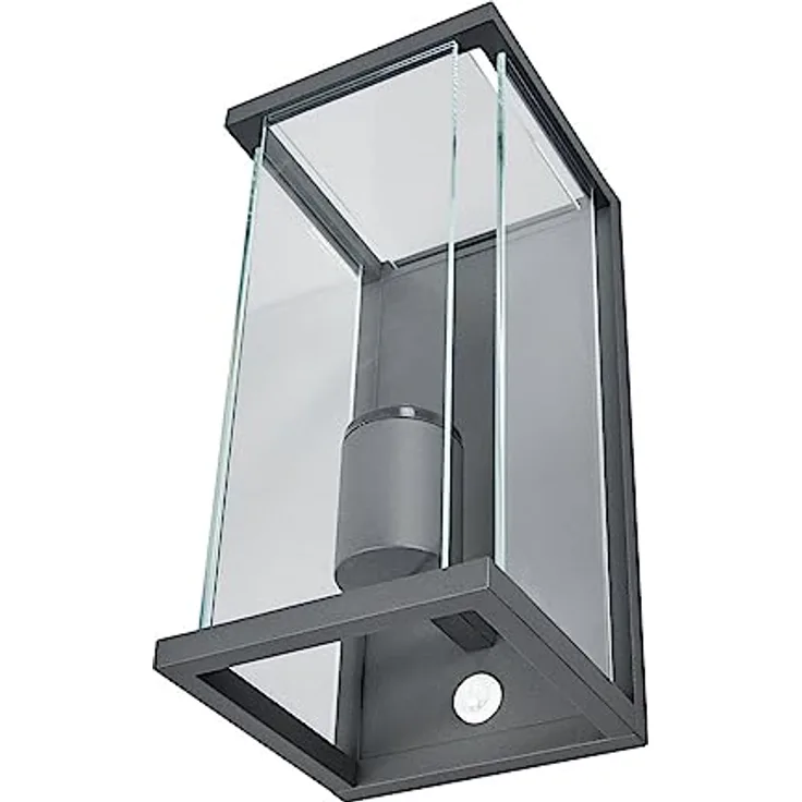 Lucande Wandlampe außen mit Bewegungsmelder, spritzwassergeschützt IP54, 1xE27 max. 15W ohne Leuchtmittel, Aluminium und Glas