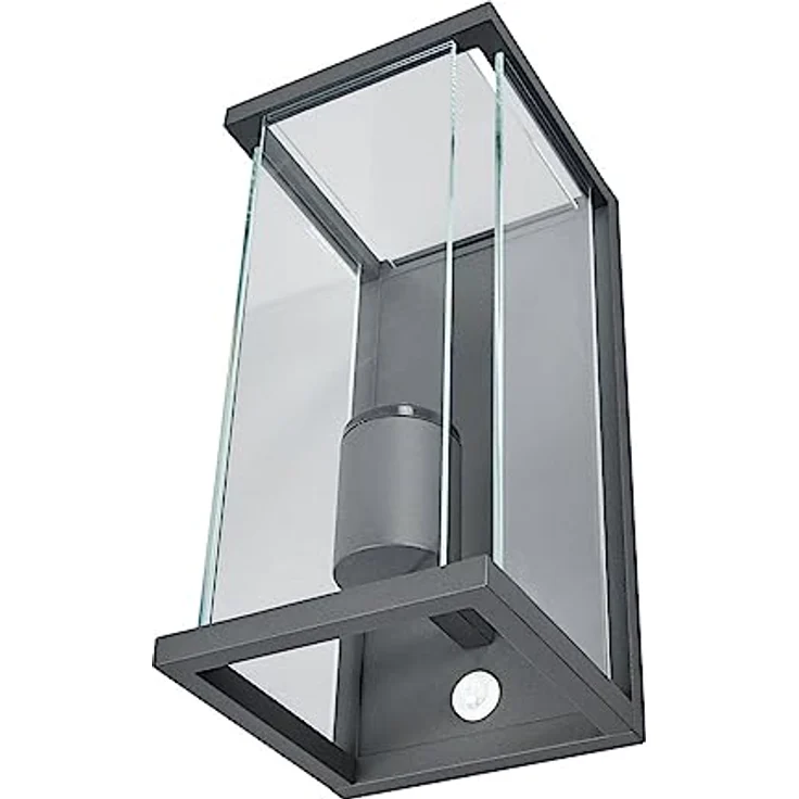 Lucande Wandlampe außen mit Bewegungsmelder, spritzwassergeschützt IP54, 1xE27 max. 15W ohne Leuchtmittel, Aluminium und Glas – Bild 1