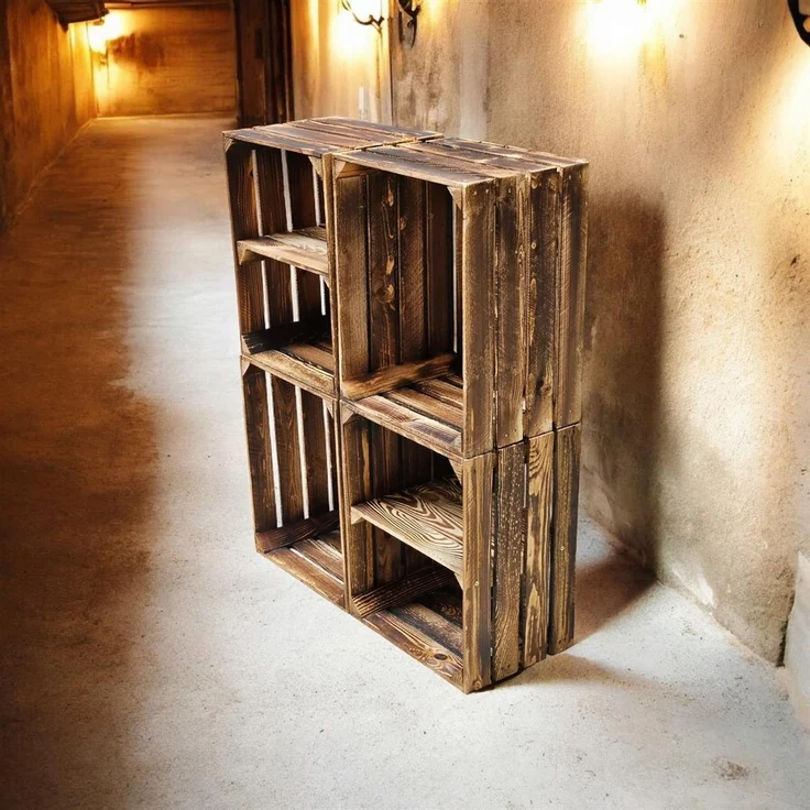 Holzkisten Weinkisten Kisten Vintage 4er Set Geflammt 50 x 40 x 30cm Regal – Bild 3
